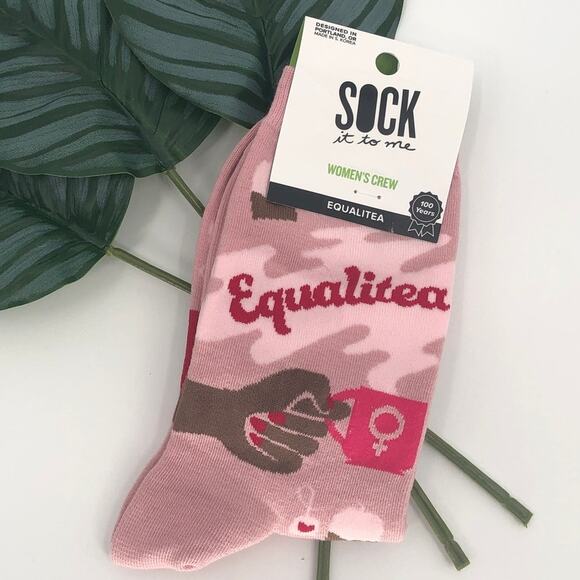 Sock It To Me Pink Equalitea Equality Women's Rights Novelty Tea Crew Socks - Picture 1 of 8